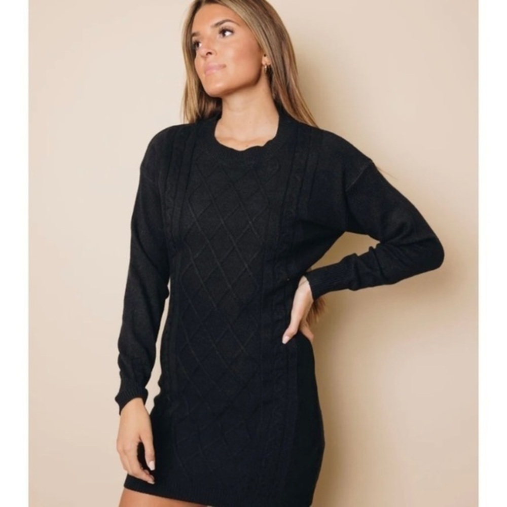 GAYLE BODYCON SWEATER DRESS Viscose open back black long sleeve dress xl